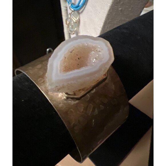 Artisan Genuine Druzy Agate Metal Statement Bracelet